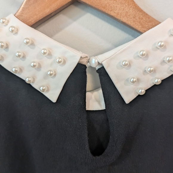 Sioni Black Blouse with White Pearl Embellished Collar Size Xl - Picture 6 of 8